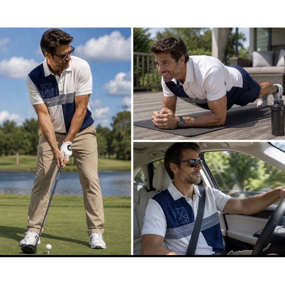 Tommy Hilfiger 8 5  GOLF Color Block Polo Shirt Blue &‎ White stripe